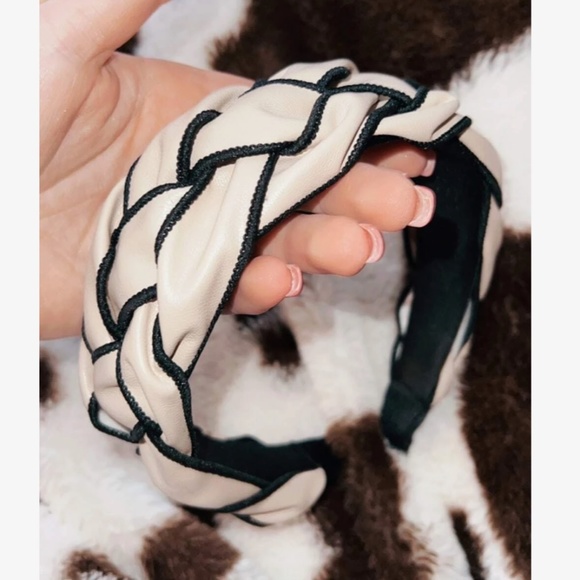 Vegan Leather Braided Wide Headband - Picture 2 of 5